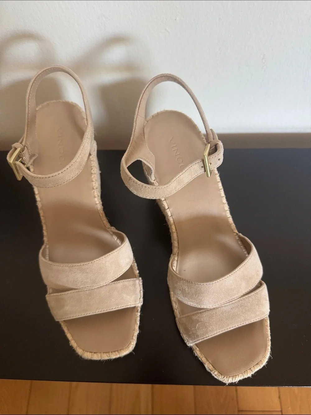 Vince Beige Suede Espadrille Wedge Sandals 👡